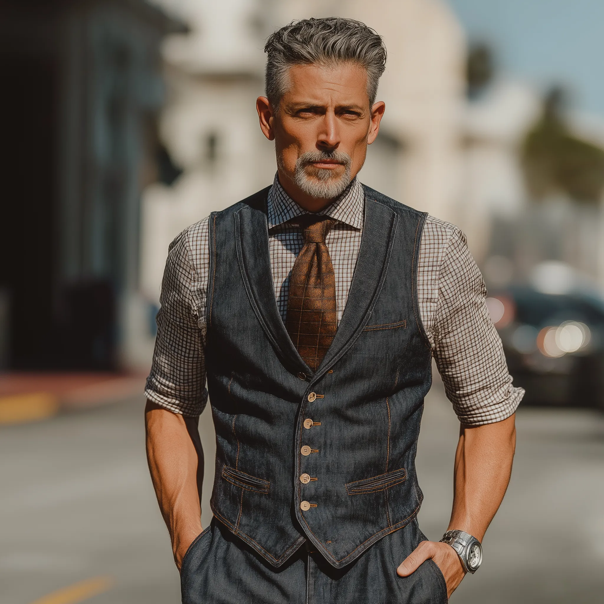 Men's Vintage Washed Distressed Denim Vest MTA0263I0P sold by Manly product image thumbnail 4