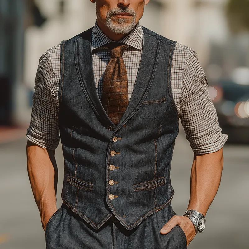 Men's Vintage Washed Distressed Denim Vest MTA0263I0P sold by Manly product image thumbnail 2