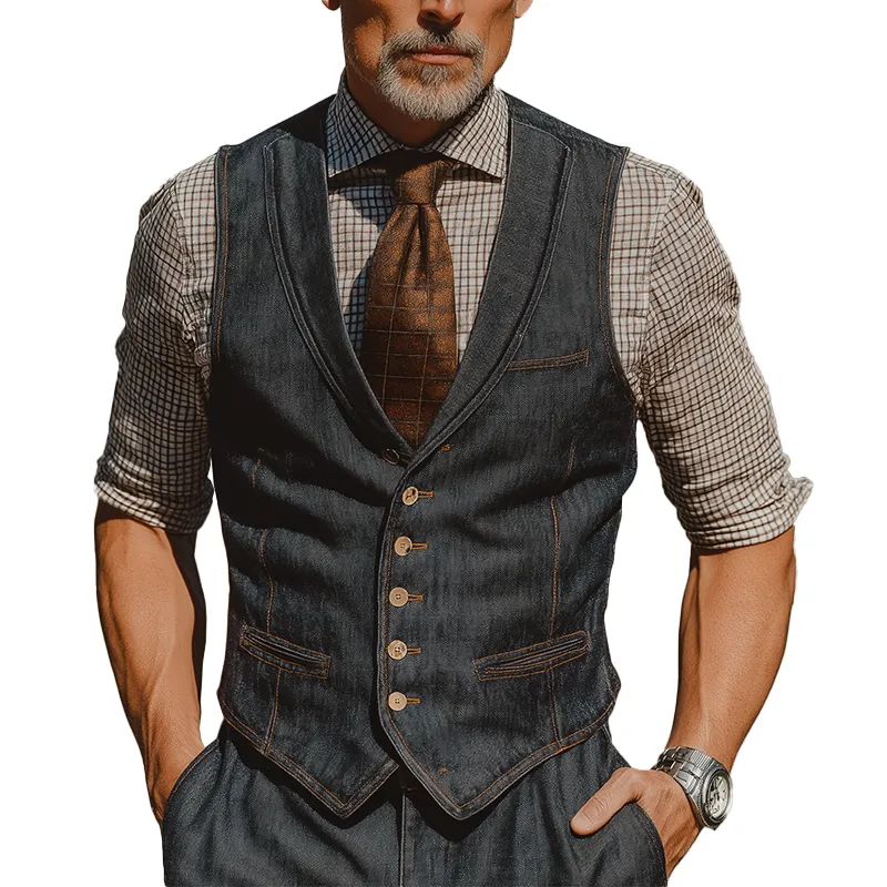 Men's Vintage Washed Distressed Denim Vest MTA0263I0P sold by Manly