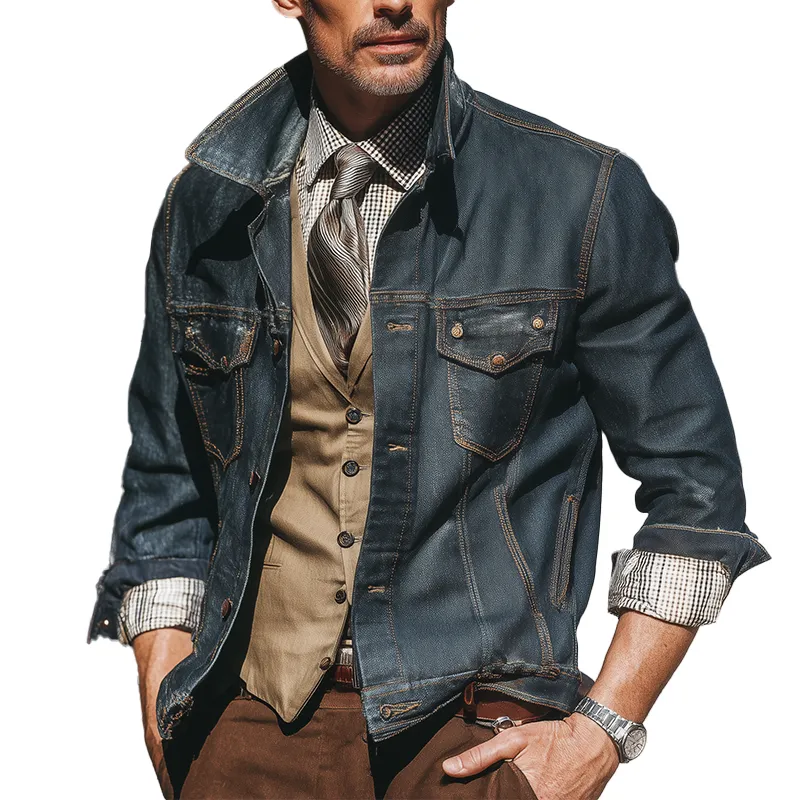 Men's Vintage Washed Distressed Denim Thin Jacket MTA0208I5P sold by Manly