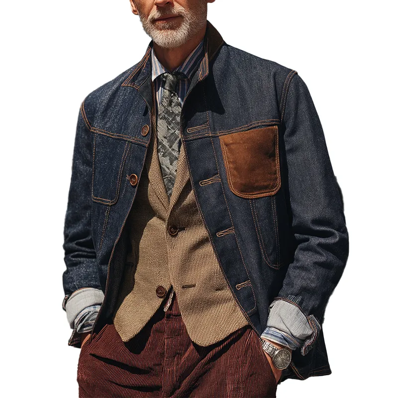 Men's Vintage Washed Distressed Denim Faux Suede Casual Formal Jacket MTA0283I0P sold by Manly