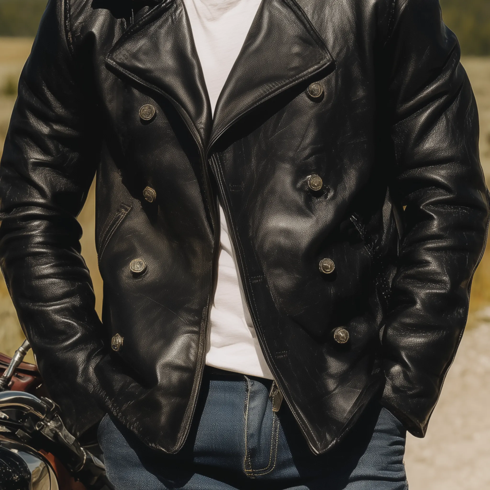 Men's Classic Western Retro Tough Style Lapel PU Leather Double-breasted Jacket MTA0522I3K sold by Manly product image thumbnail 5