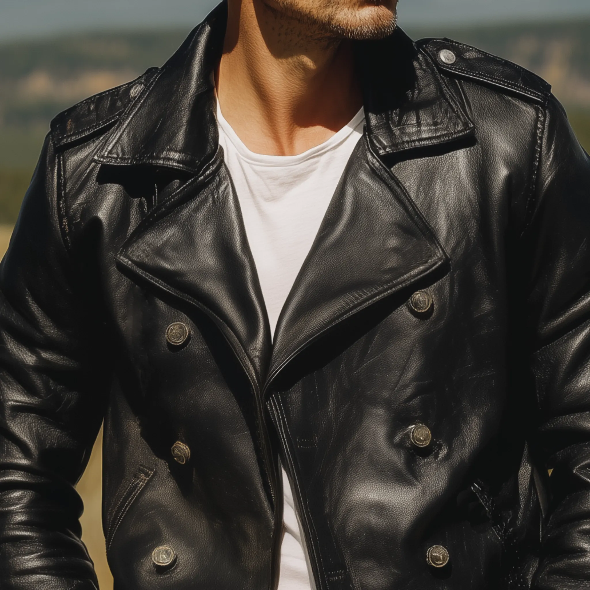 Men's Classic Western Retro Tough Style Lapel PU Leather Double-breasted Jacket MTA0522I3K sold by Manly product image thumbnail 4