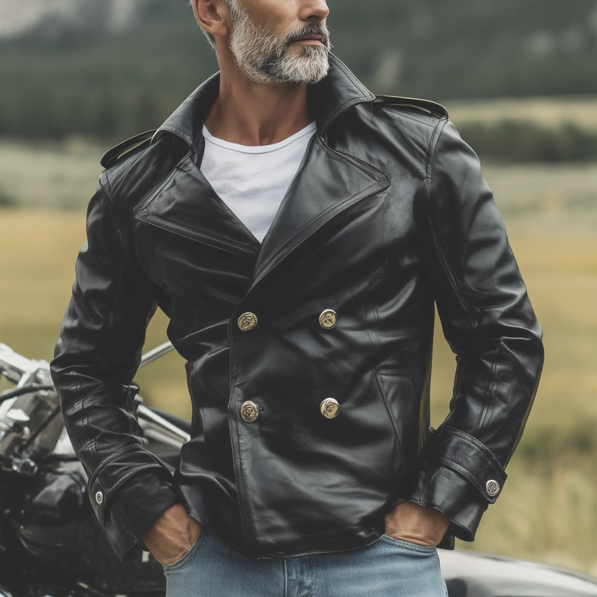 Men's Classic Western Retro Tough Style PU Leather Double-breasted Jacket MTA0558I3K sold by Manly product image thumbnail 2