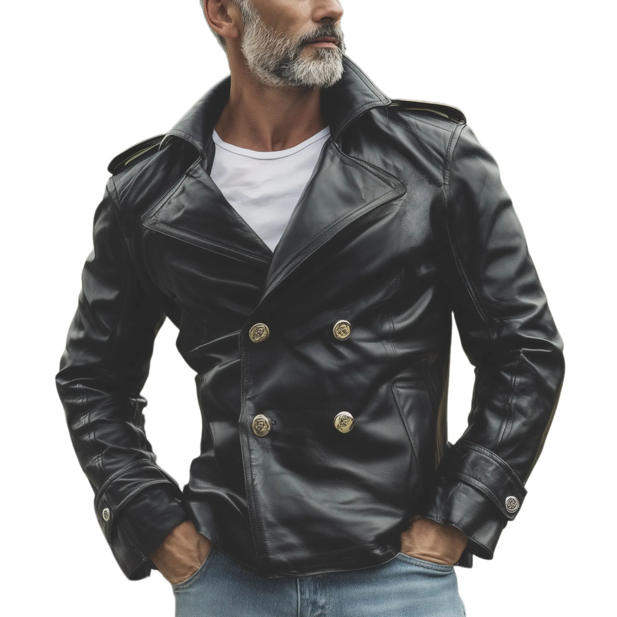 Men's Classic Western Retro Tough Style PU Leather Double-breasted Jacket MTA0558I3K sold by Manly