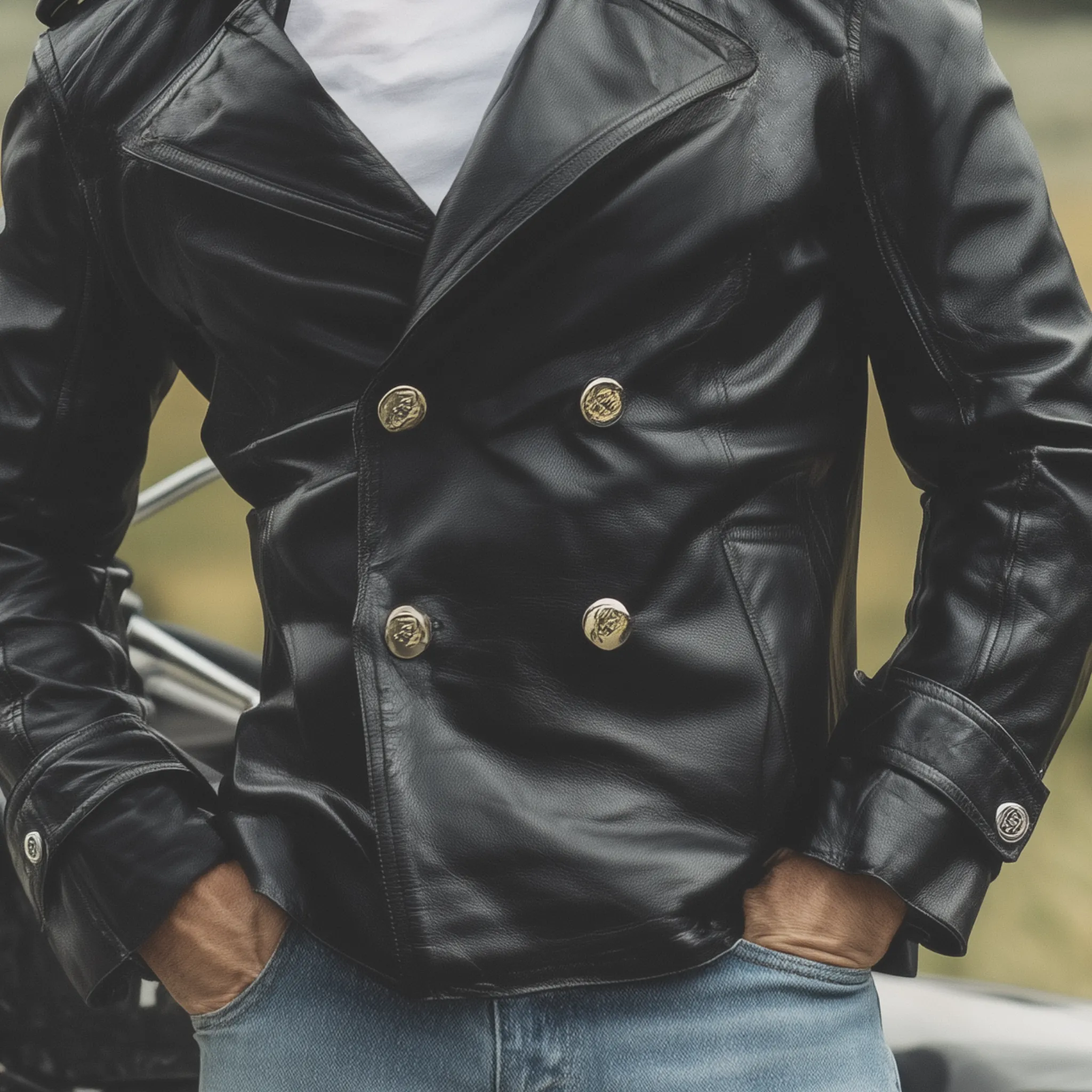 Men's Classic Western Retro Tough Style PU Leather Double-breasted Jacket MTA0558I3K sold by Manly product image thumbnail 5