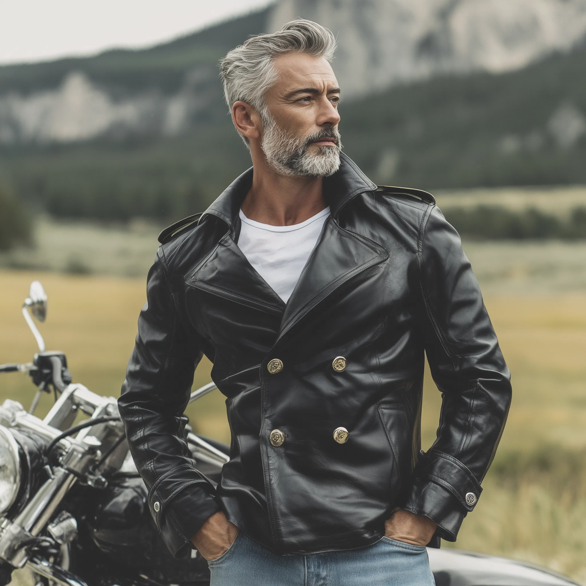 Men's Classic Western Retro Tough Style PU Leather Double-breasted Jacket MTA0558I3K sold by Manly product image thumbnail 3