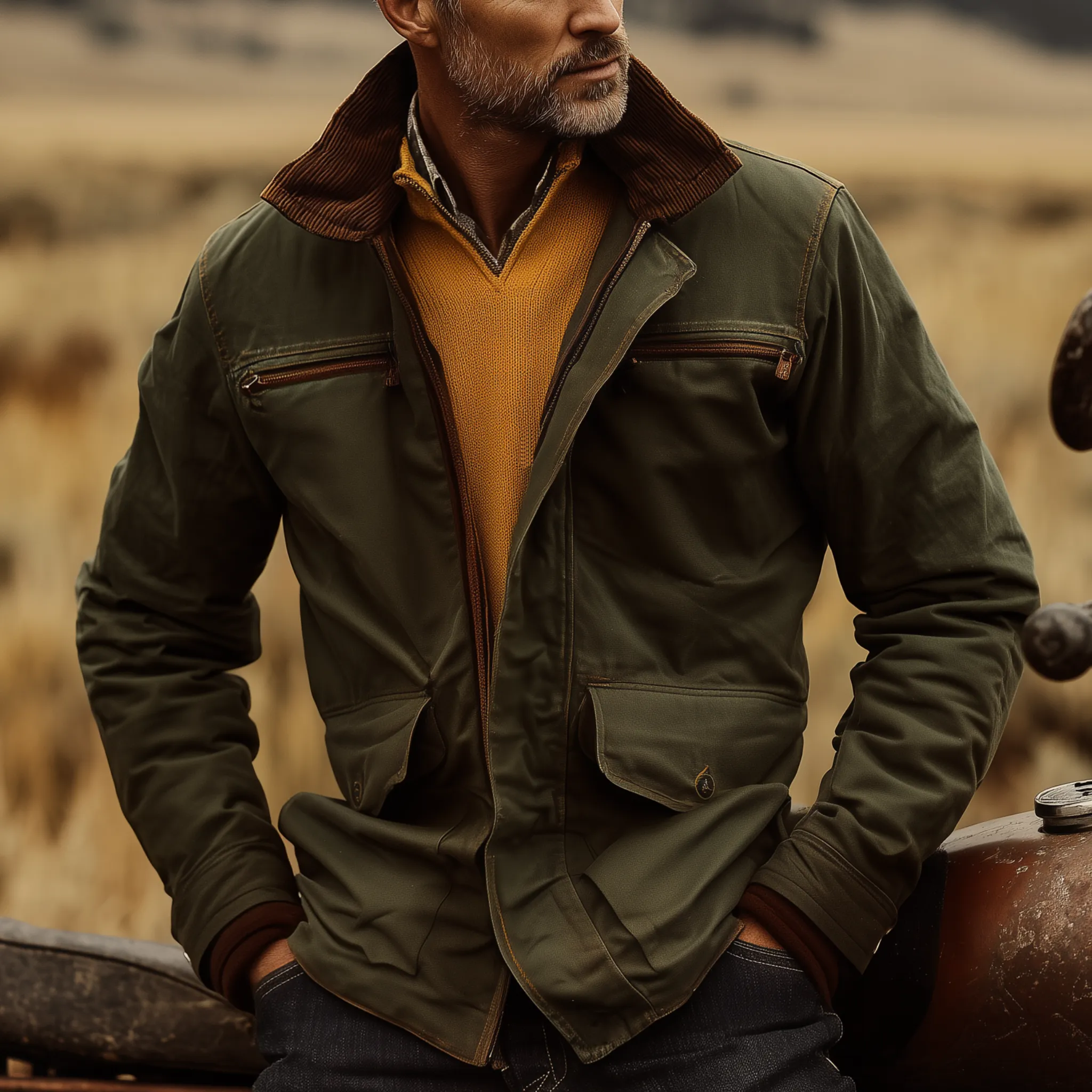 Men's Classic Western Style Corduroy Collar Multi-Pocket Zipper Cotton Blend Jacket MTA0547I5K sold by Manly product image thumbnail 2