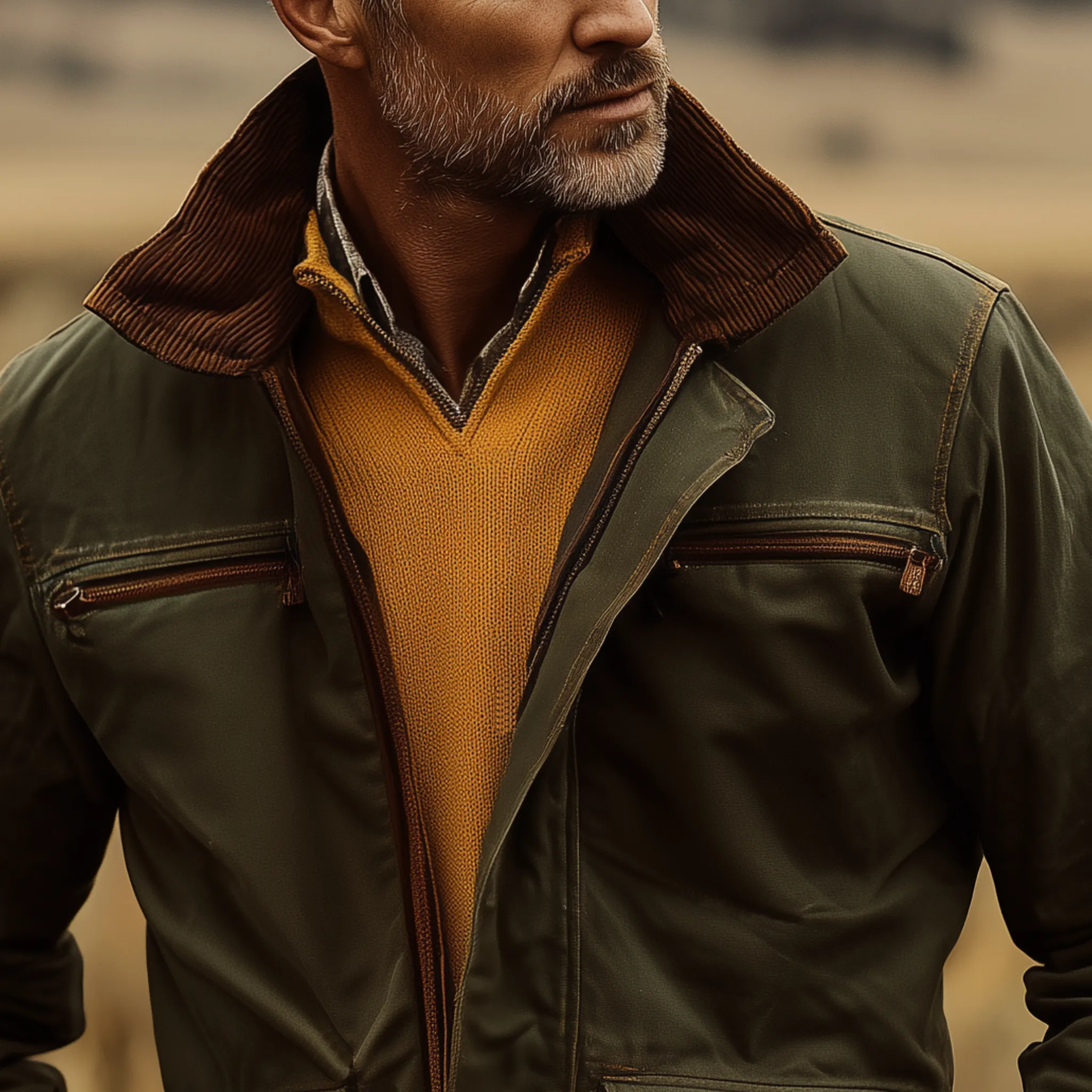 Men's Classic Western Style Corduroy Collar Multi-Pocket Zipper Cotton Blend Jacket MTA0547I5K sold by Manly product image thumbnail 4