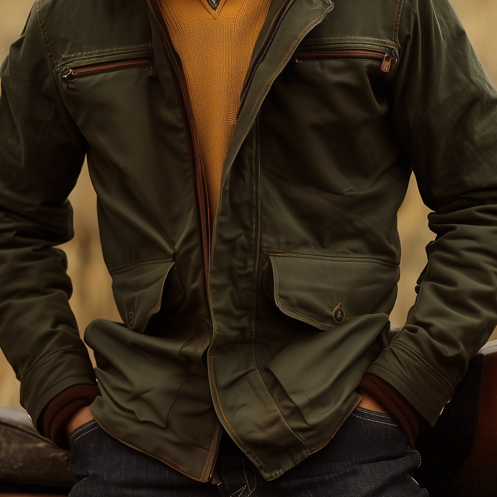 Men's Classic Western Style Corduroy Collar Multi-Pocket Zipper Cotton Blend Jacket MTA0547I5K sold by Manly product image thumbnail 5