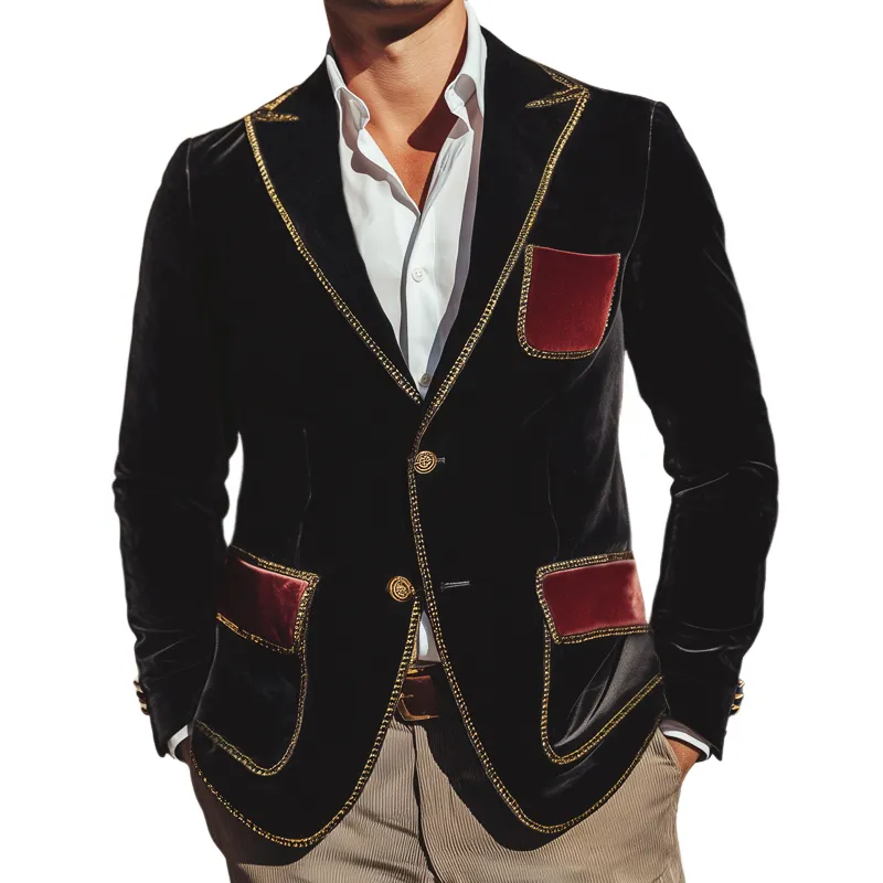 Men's Retro Colorblock Velvet Two-Button Blazer MTA0509I1U sold by Manly