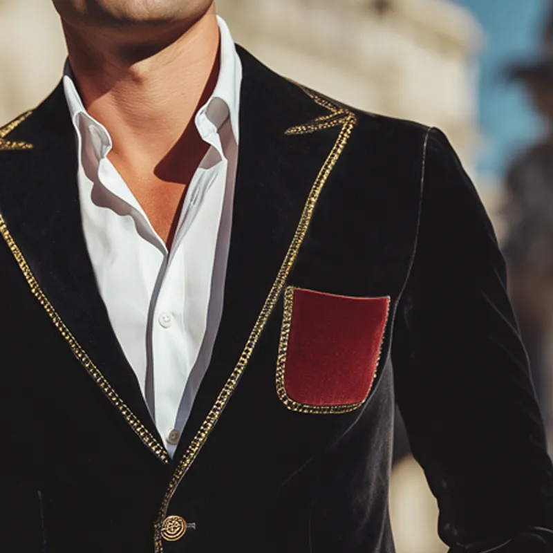 Men's Retro Colorblock Velvet Two-Button Blazer MTA0509I1U sold by Manly product image thumbnail 3