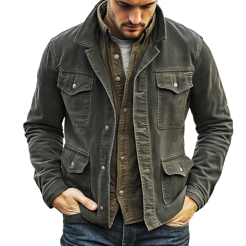 Men's Vintage Faded Button-Down Denim Jacket MTA0479I3U sold by Manly