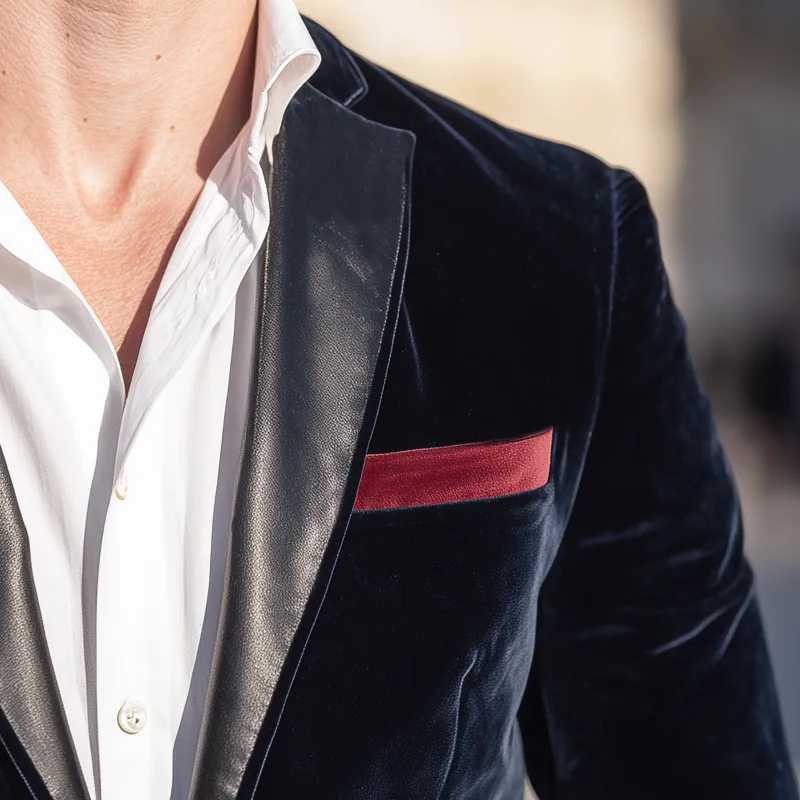 Men's Vintage Velvet And PU Leather Collar Two Button Blazer MTA0542I3U sold by Manly product image thumbnail 3