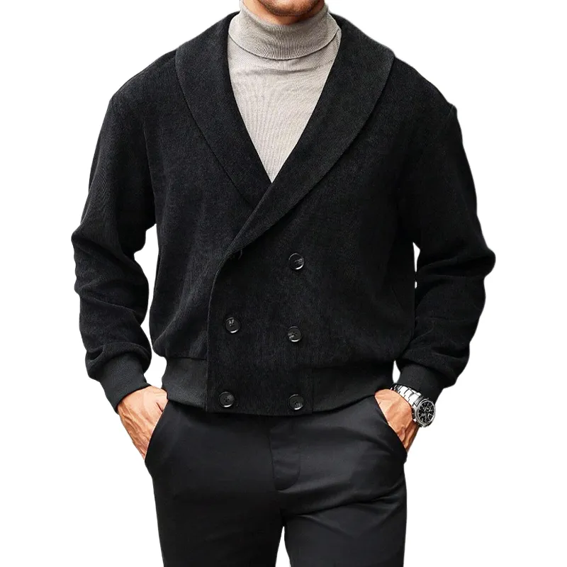 Men's Vintage Lapel Corduroy Double-breasted Short Jacket MTA0503I5U sold by Manly