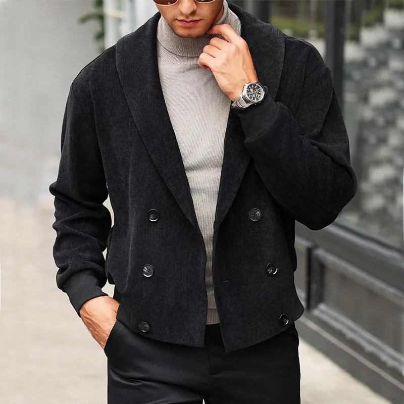 Men's Vintage Lapel Corduroy Double-breasted Short Jacket MTA0503I5U sold by Manly product image thumbnail 3