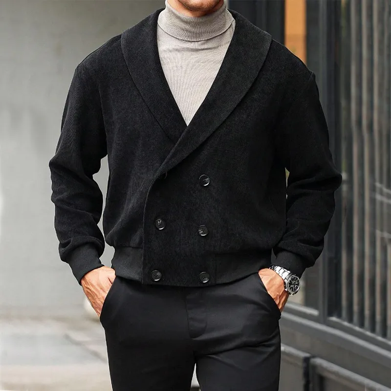 Men's Vintage Lapel Corduroy Double-breasted Short Jacket MTA0503I5U sold by Manly product image thumbnail 2