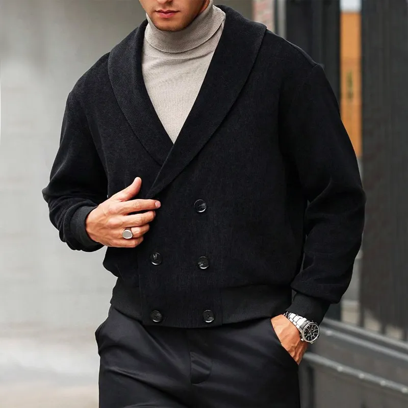 Men's Vintage Lapel Corduroy Double-breasted Short Jacket MTA0503I5U sold by Manly product image thumbnail 4