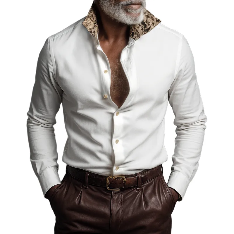 Men's Retro Casual Snakeskin Pattern Lapel Long Sleeve Shirt MTA0549I5TO sold by Manly