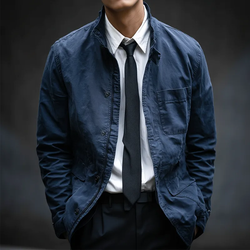 Men's Vintage Casual Cotton Zipper Button Stand Collar Jacket MTA0569I3TO sold by Manly product image thumbnail 2