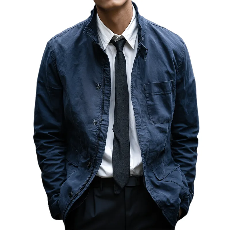 Men's Vintage Casual Cotton Zipper Button Stand Collar Jacket MTA0569I3TO sold by Manly