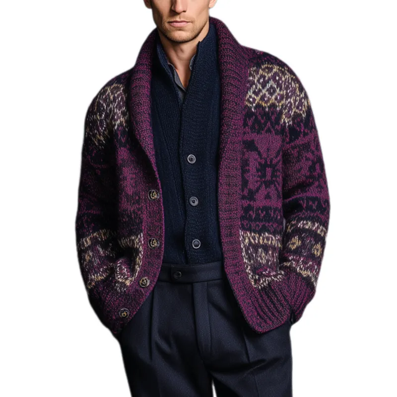 Men's Classic American Casual Contrast Jacquard Knit Cardigan MTA0426I7K sold by Manly