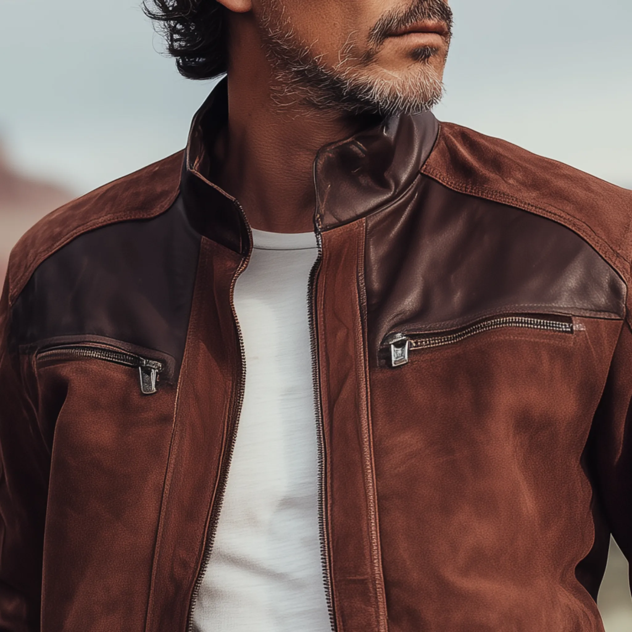 Men's Classic Western Retro Tough Style PU Leather Stand Collar Zipper Suede Jacket MTA0584I1K sold by Manly product image thumbnail 4