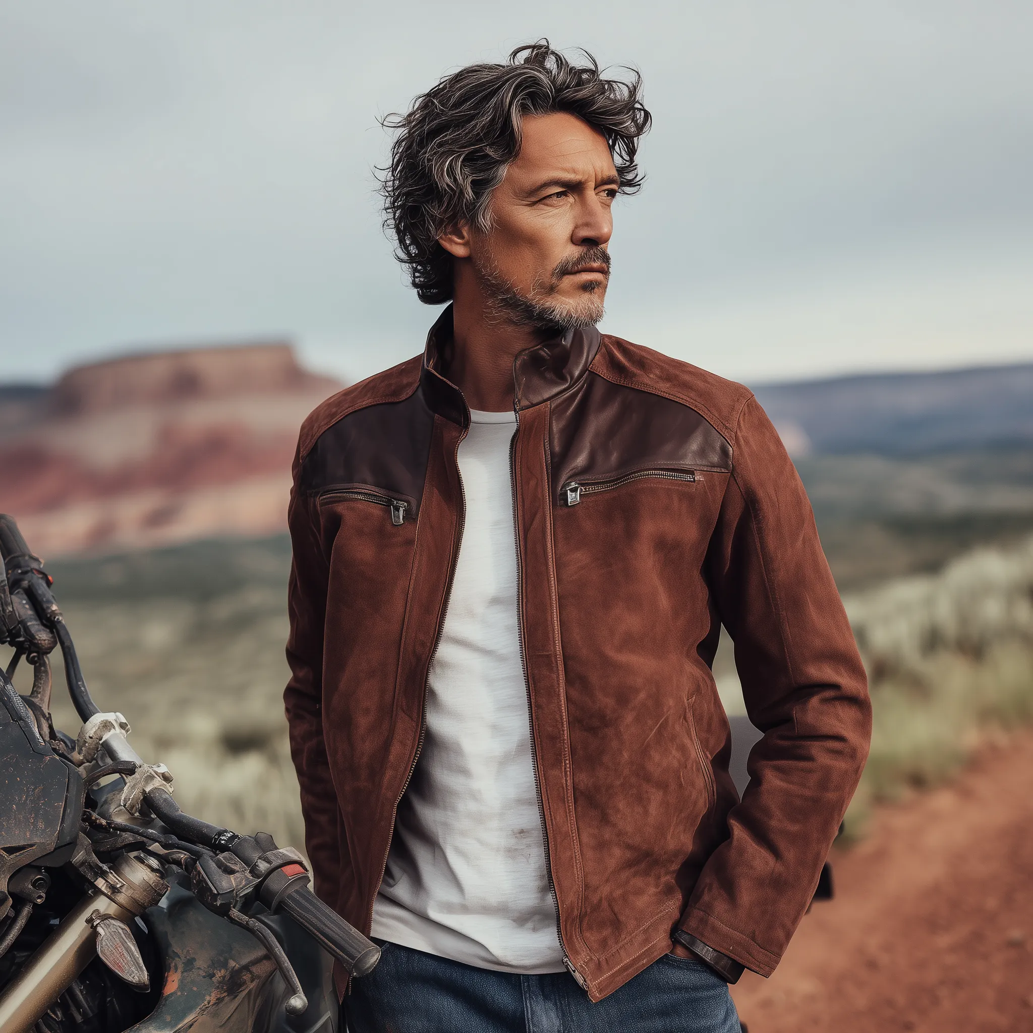 Men's Classic Western Retro Tough Style PU Leather Stand Collar Zipper Suede Jacket MTA0584I1K sold by Manly product image thumbnail 3