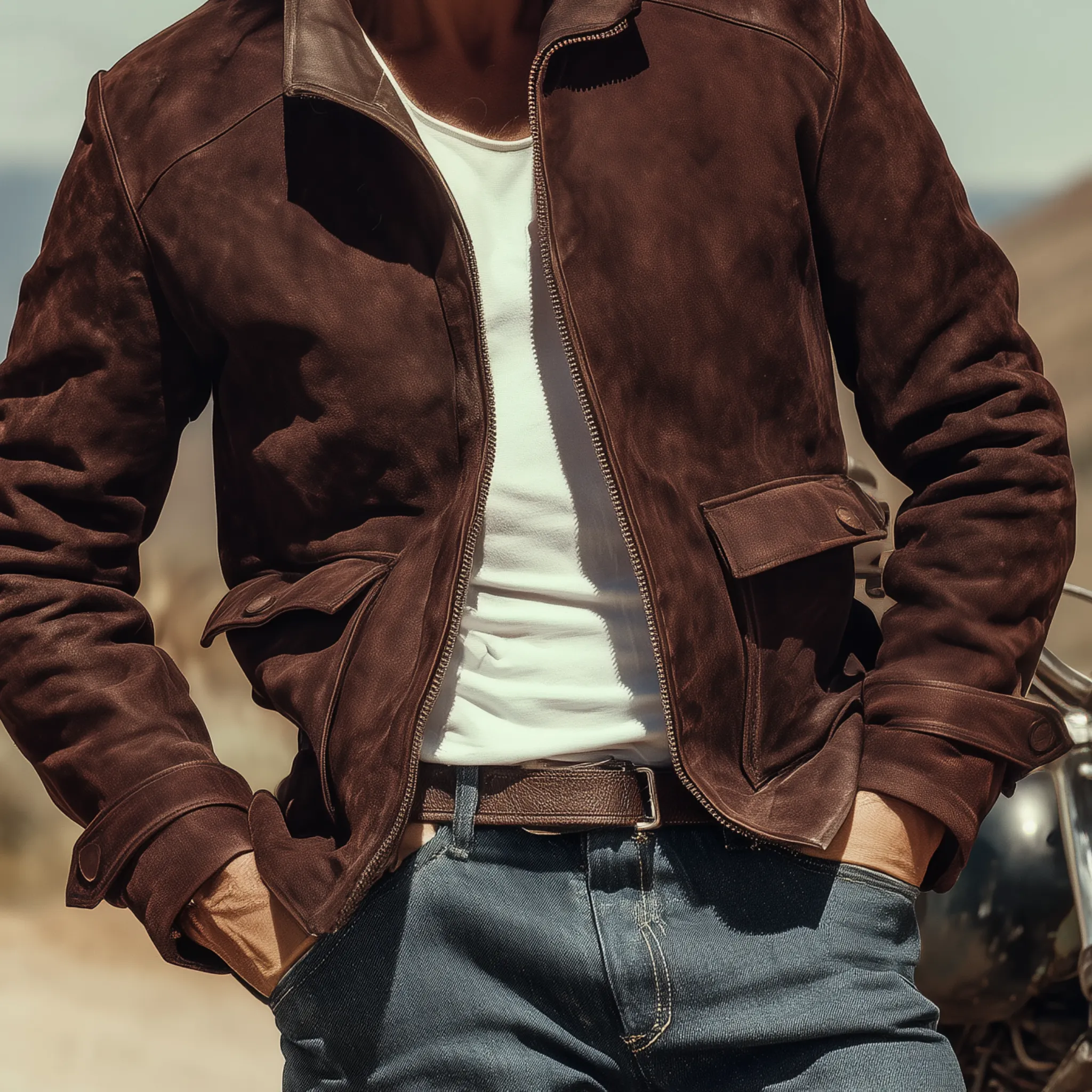 Men's Classic Western Retro Tough Style Stand Collar Suede Jacket MTA0516I1K sold by Manly product image thumbnail 5