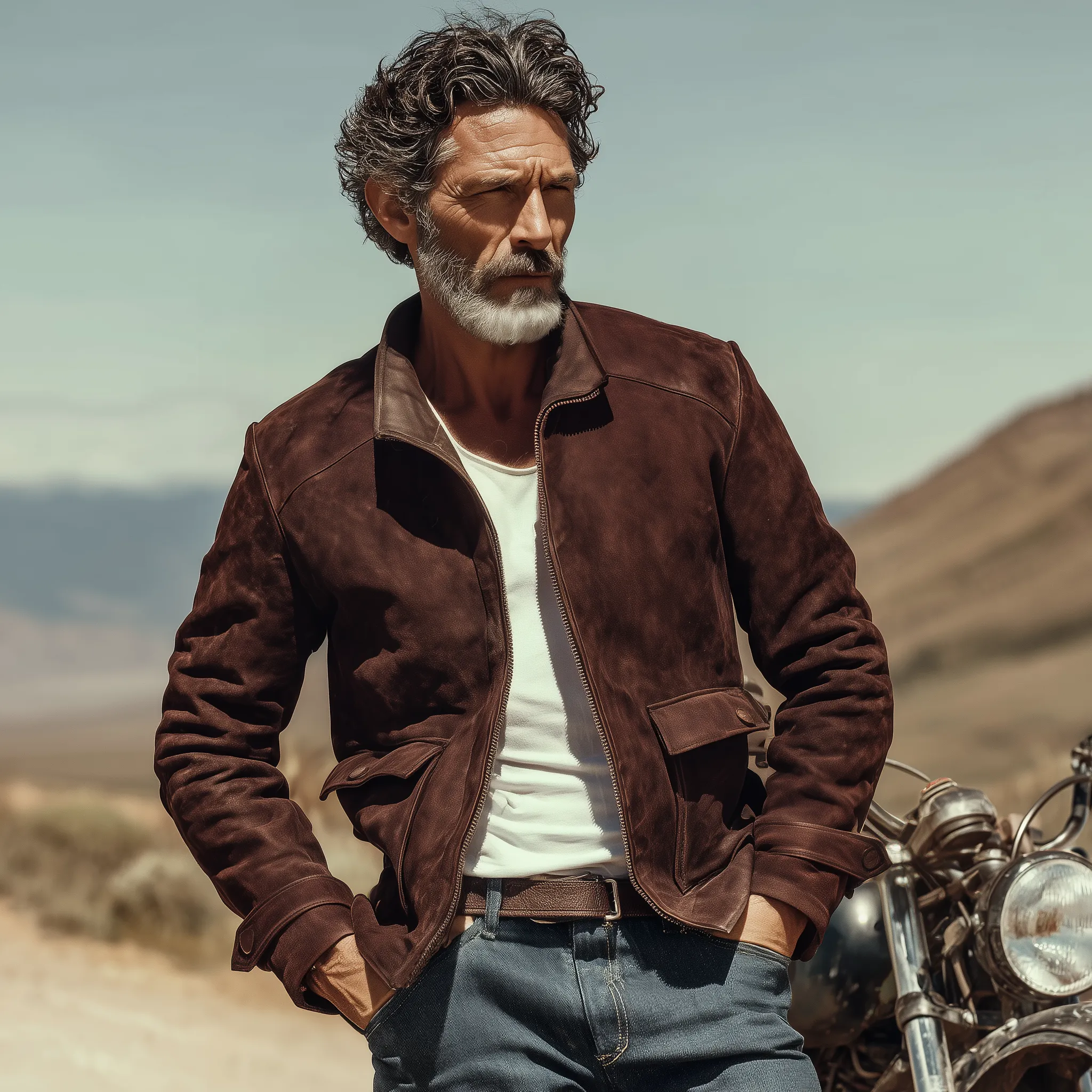 Men's Classic Western Retro Tough Style Stand Collar Suede Jacket MTA0516I1K sold by Manly product image thumbnail 3