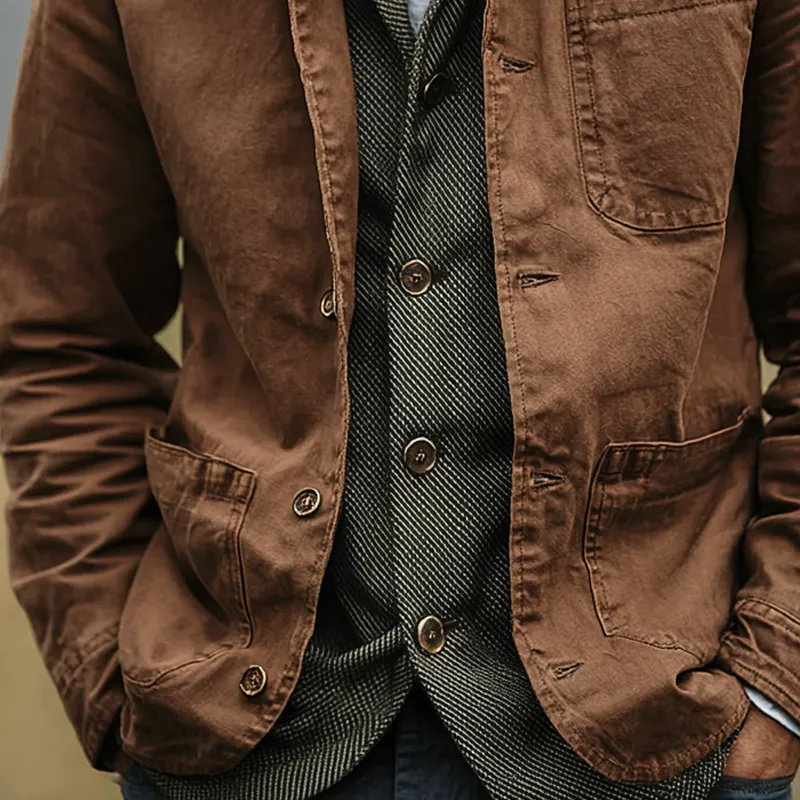 Men's Washed Cotton Lapel Multi-pocket Single Breasted Jacket MTA0447I2Z sold by Manly product image thumbnail 4