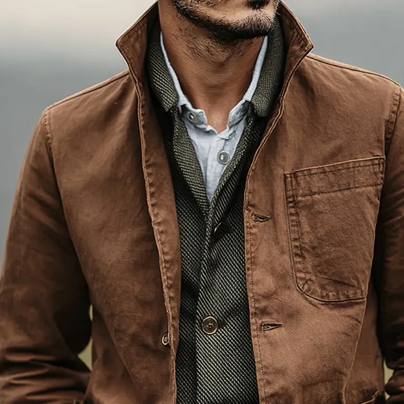 Men's Washed Cotton Lapel Multi-pocket Single Breasted Jacket MTA0447I2Z sold by Manly product image thumbnail 3