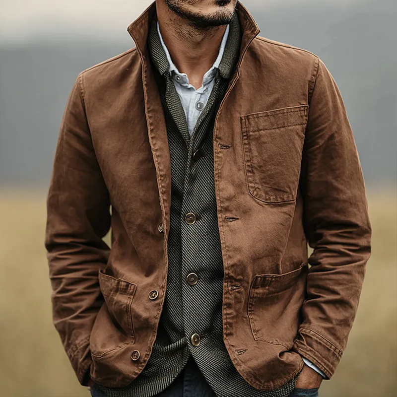 Men's Washed Cotton Lapel Multi-pocket Single Breasted Jacket MTA0447I2Z sold by Manly product image thumbnail 2