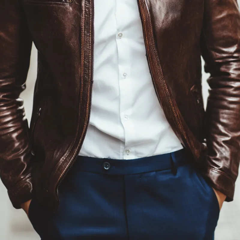 Men's PU Leather Stand Collar Multi-Pocket Zipper Motorcycle Jacket MTA0535I9Z sold by Manly product image thumbnail 4