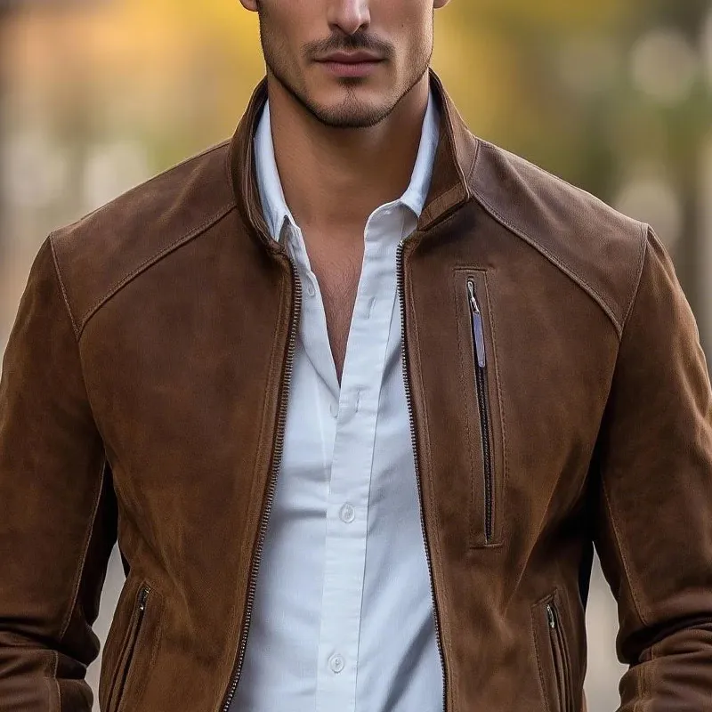 Men's Faux Suede Stand Collar Multi-Pocket Zipper Casual Jacket MTA0567I7Z sold by Manly product image thumbnail 3