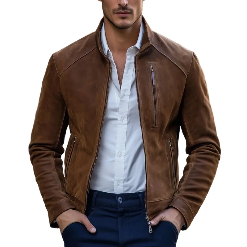 Men's Faux Suede Stand Collar Multi-Pocket Zipper Casual Jacket MTA0567I7Z sold by Manly