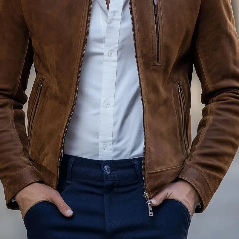 Men's Faux Suede Stand Collar Multi-Pocket Zipper Casual Jacket MTA0567I7Z sold by Manly product image thumbnail 4