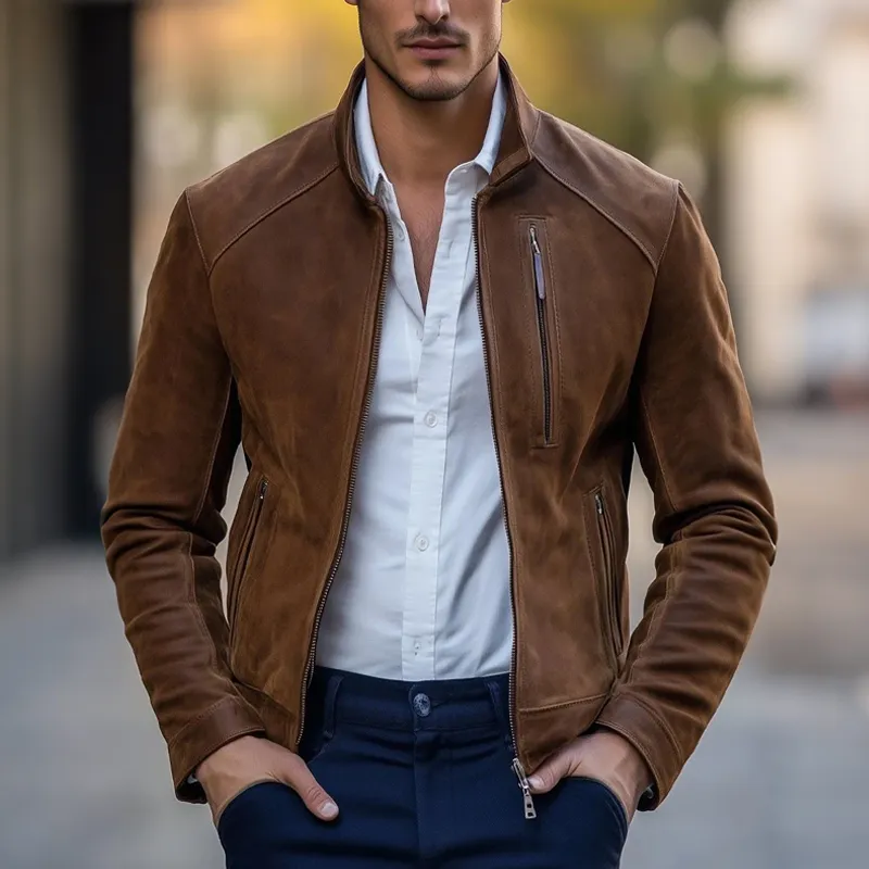 Men's Faux Suede Stand Collar Multi-Pocket Zipper Casual Jacket MTA0567I7Z sold by Manly product image thumbnail 2