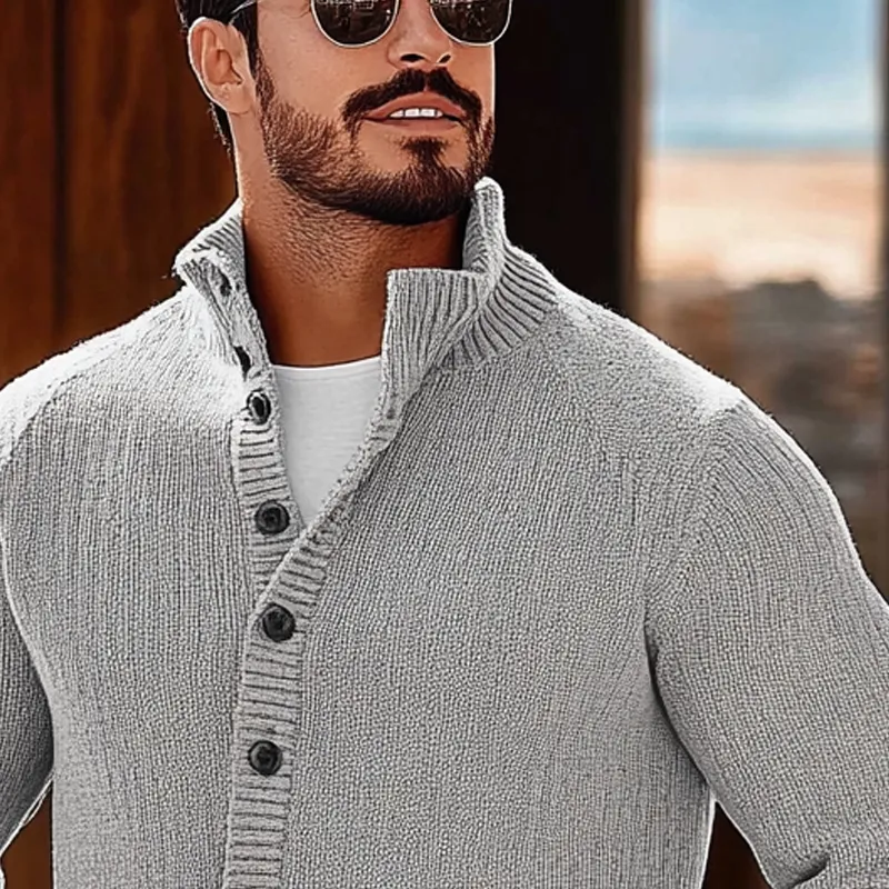 Men's Casual Solid Color Stand Collar Single Breasted Knit Cardigan MTA0401I1X sold by Manly product image thumbnail 3