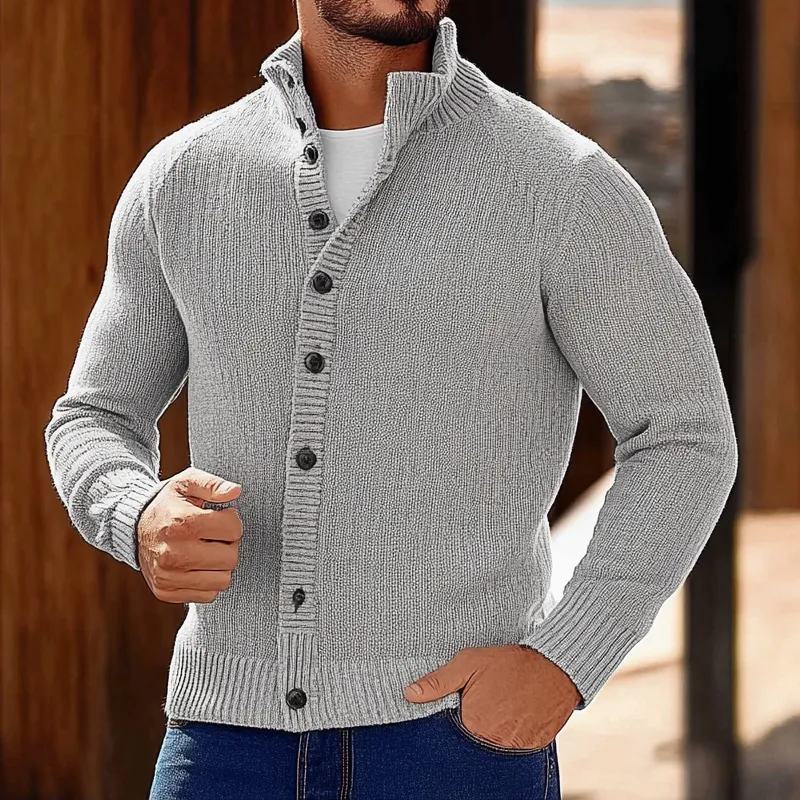 Men's Casual Solid Color Stand Collar Single Breasted Knit Cardigan MTA0401I1X sold by Manly product image thumbnail 2