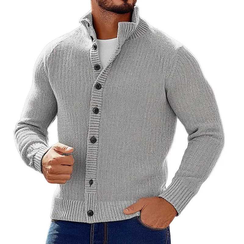 Men's Casual Solid Color Stand Collar Single Breasted Knit Cardigan MTA0401I1X sold by Manly