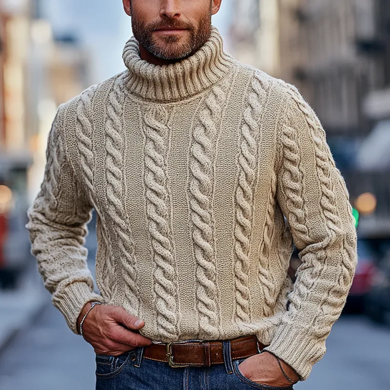 Men's Solid Color Casual Cable-knit Turtleneck Pullover Sweater MTA0437I9X sold by Manly product image thumbnail 2