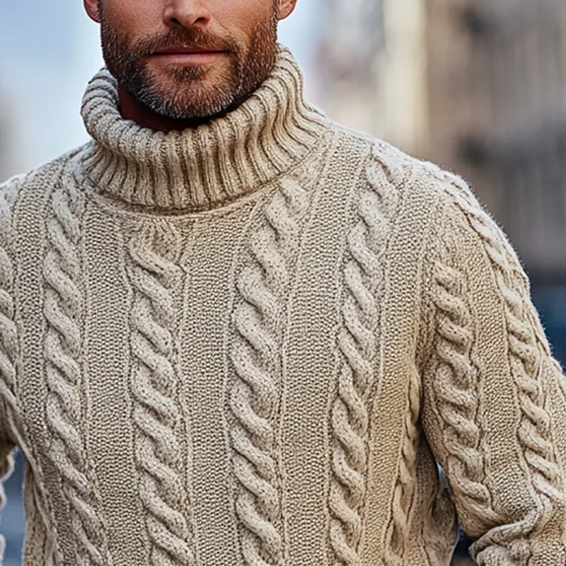Men's Solid Color Casual Cable-knit Turtleneck Pullover Sweater MTA0437I9X sold by Manly product image thumbnail 3