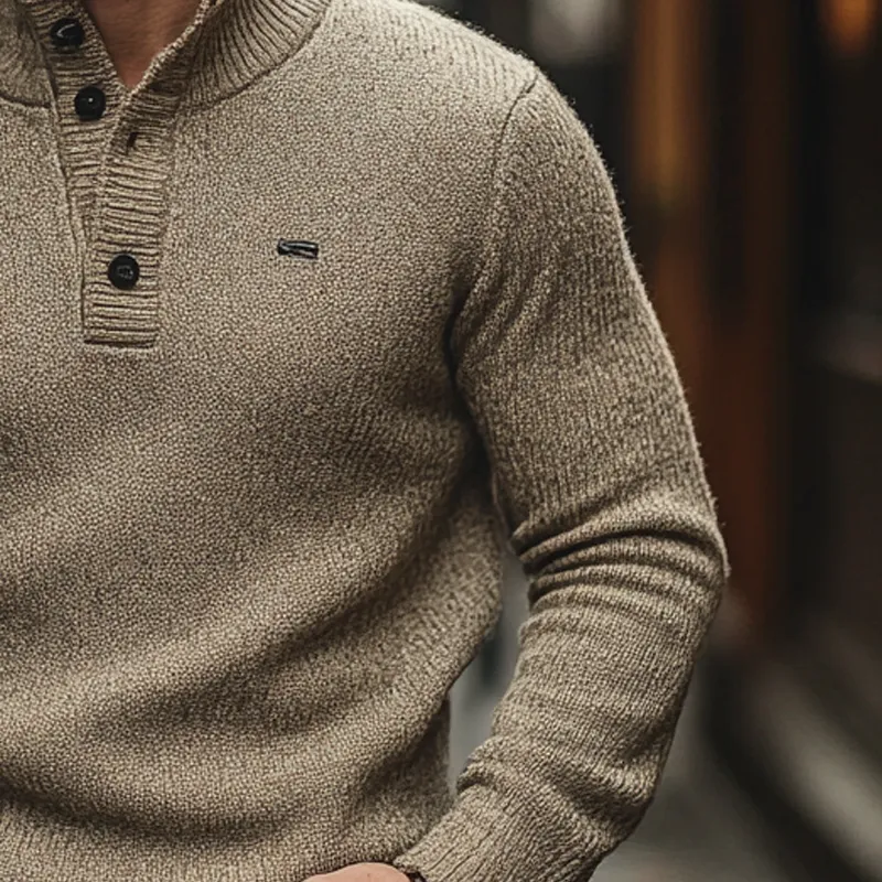 Men's Solid Color Casual Stand Collar Button Pullover Sweater MTA0483I9X sold by Manly product image thumbnail 3