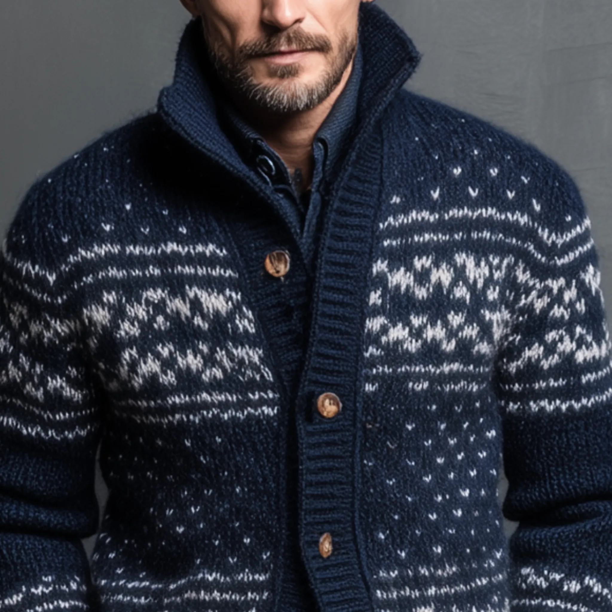 Men's Classic American Retro Stand Collar Jacquard Knit Cardigan MTA0404I2K sold by Manly product image thumbnail 4