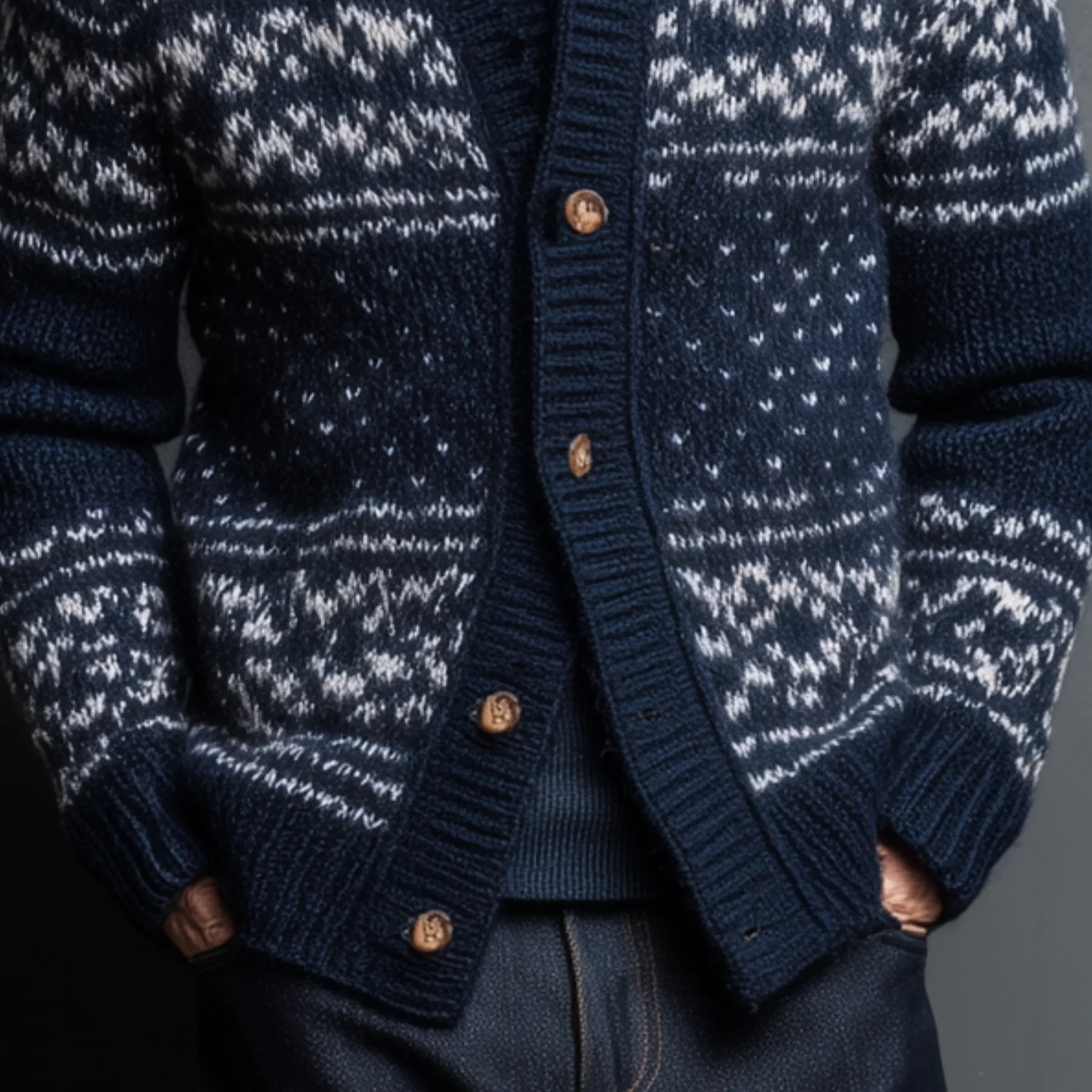 Men's Classic American Retro Stand Collar Jacquard Knit Cardigan MTA0404I2K sold by Manly product image thumbnail 5