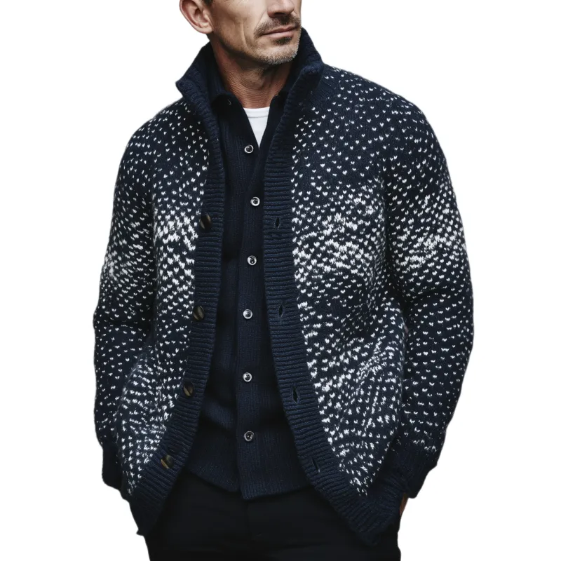 Men's Classic American Retro Single-breasted Stand-up Collar Jacquard Knit Cardigan MTA0450I9K sold by Manly
