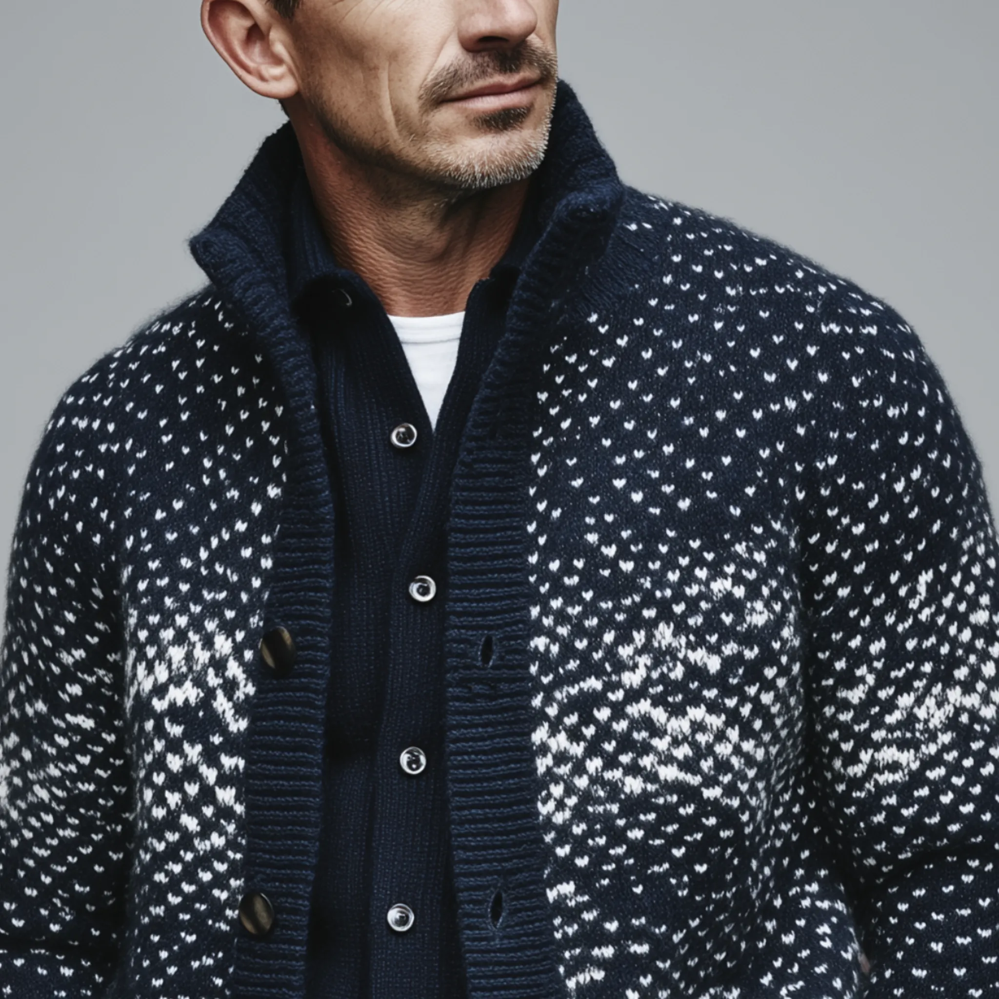 Men's Classic American Retro Single-breasted Stand-up Collar Jacquard Knit Cardigan MTA0450I9K sold by Manly product image thumbnail 4