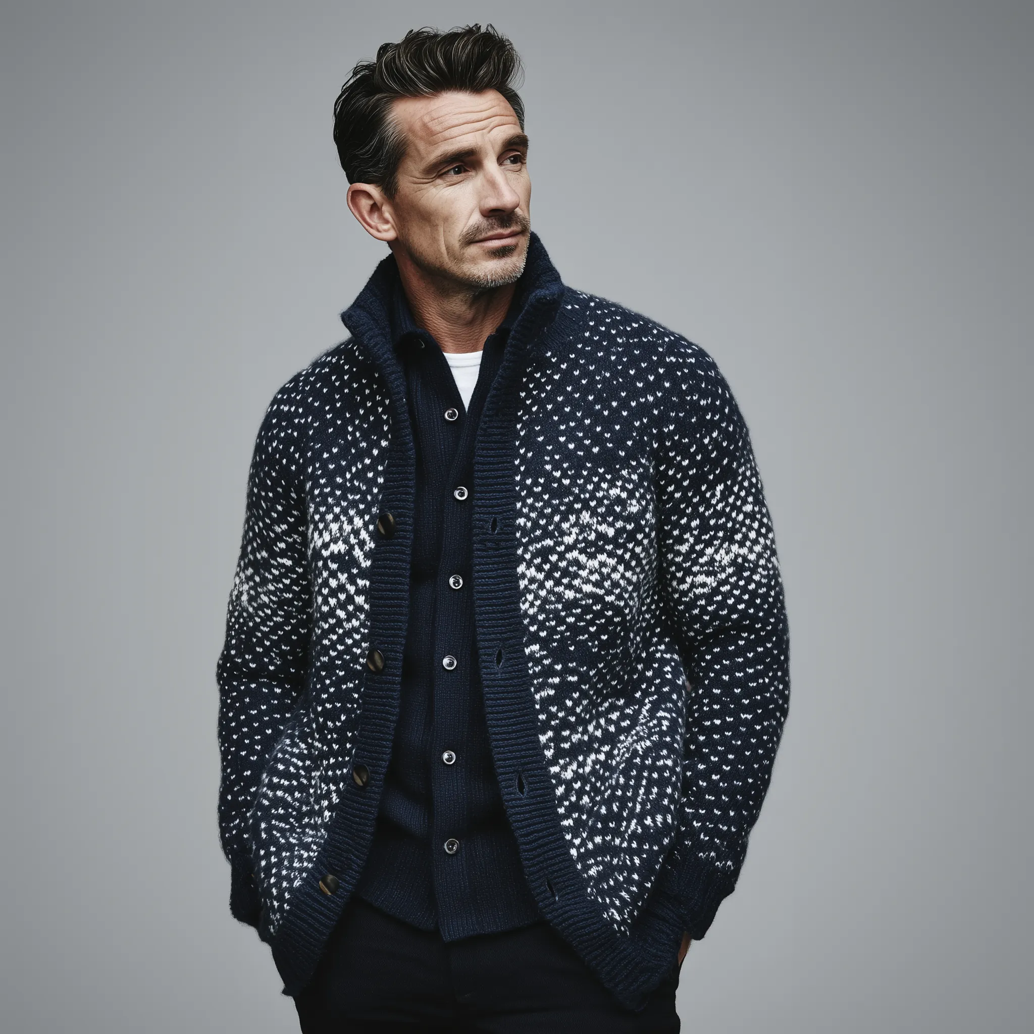 Men's Classic American Retro Single-breasted Stand-up Collar Jacquard Knit Cardigan MTA0450I9K sold by Manly product image thumbnail 3