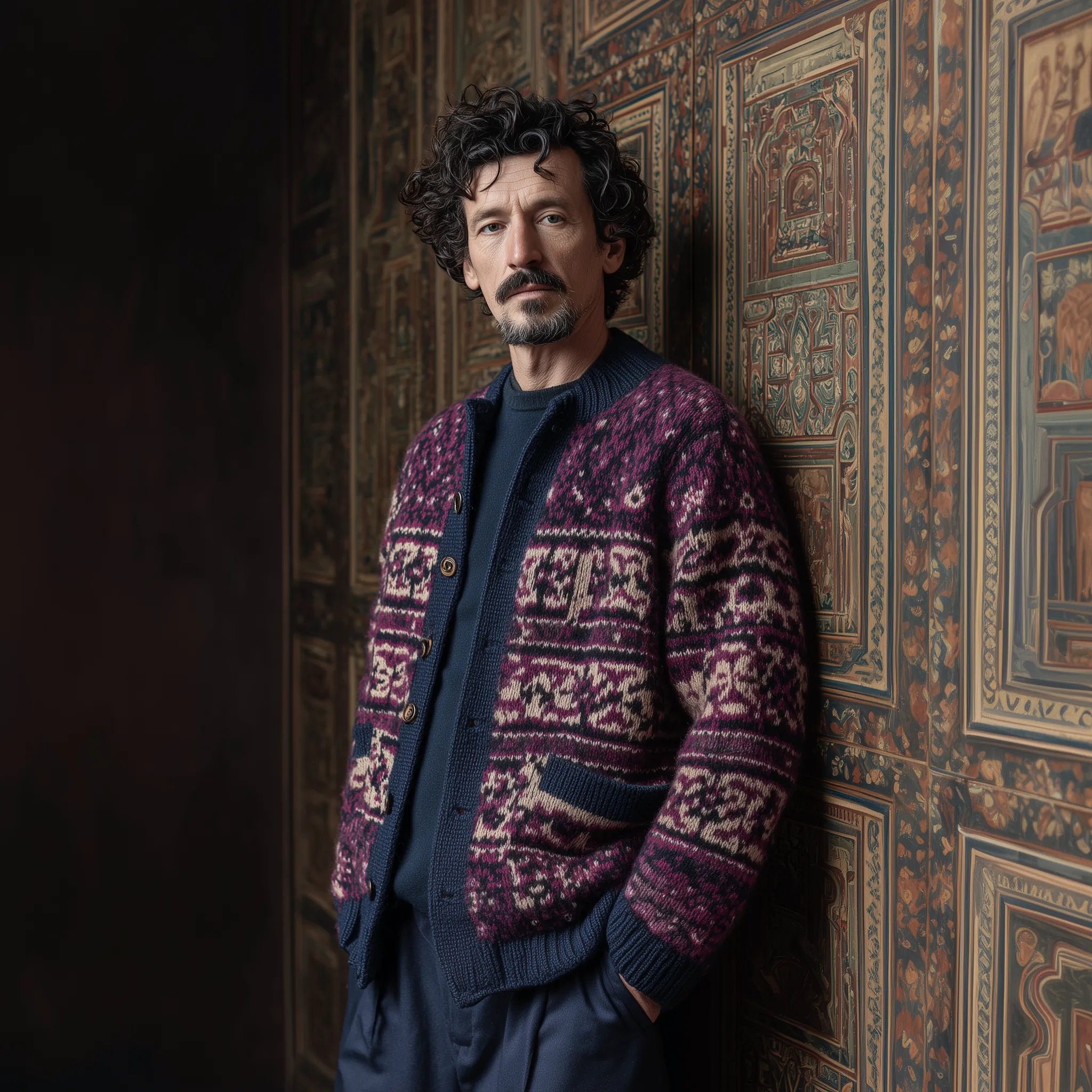 Men's Classic American Retro Stand Collar Contrast Jacquard Knit Cardigan MTA0400I4K sold by Manly product image thumbnail 3